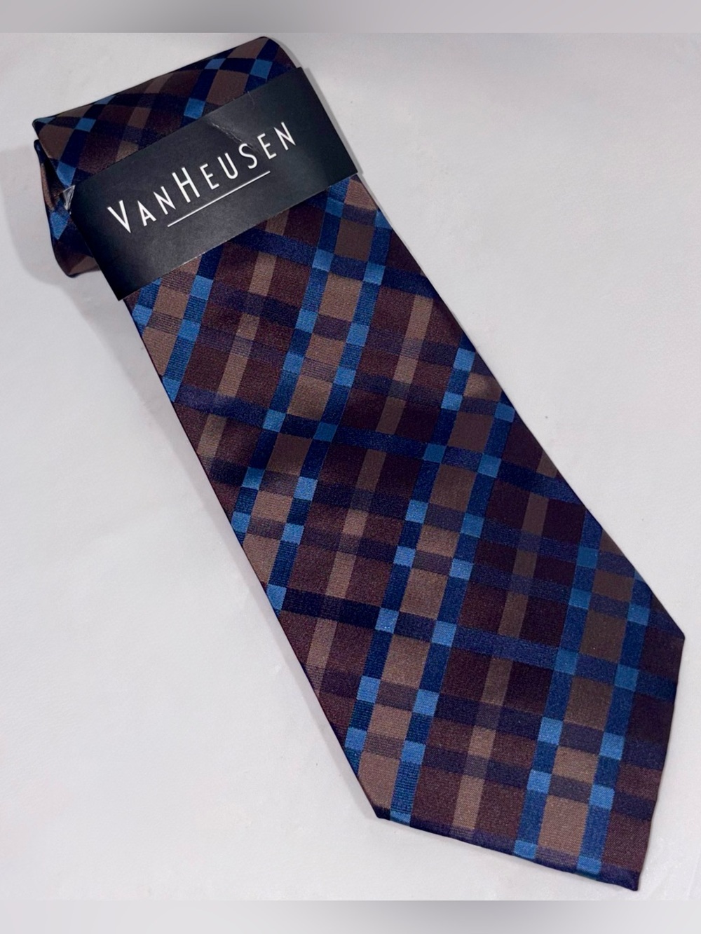 Van Heusen Brown & Blue 100% Silk Necktie NWT